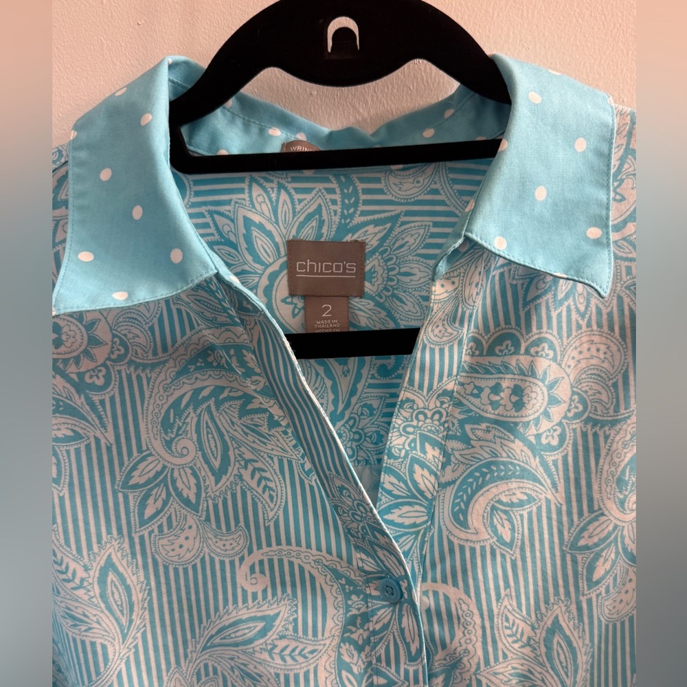 Chico's Light Blue Paisley Button Down Shirt - Picture 2 of 11